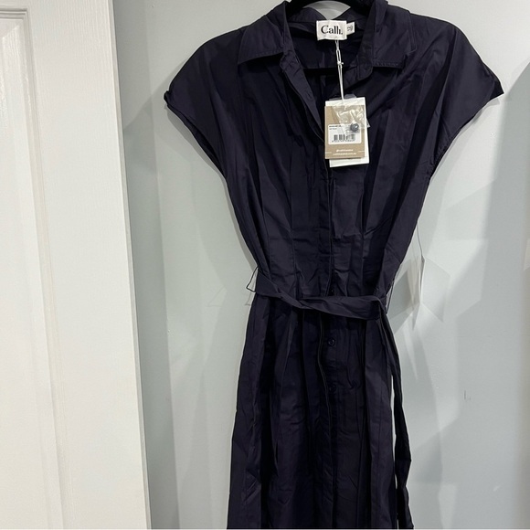 Calli Dresses & Skirts - Calli Button Up Navy Belted Dress Bonne Shirt Dress Us 8 - Natural Fibres